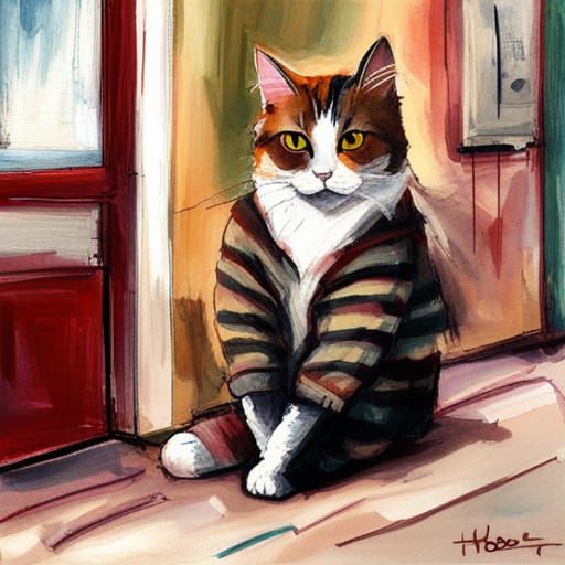 Whimsical Cat Portrait in Artist's Style