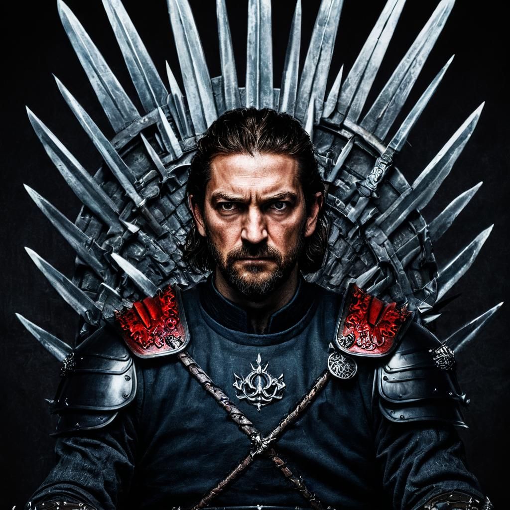 King on Iron Throne: Gothic Oil Painting Portrait