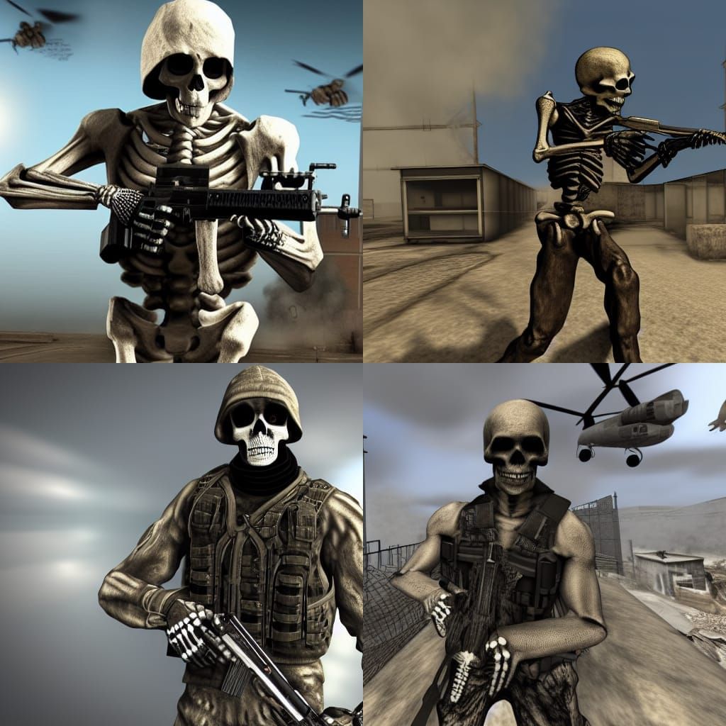 Skeleton Gamer Immersed in Modern Warfare 2