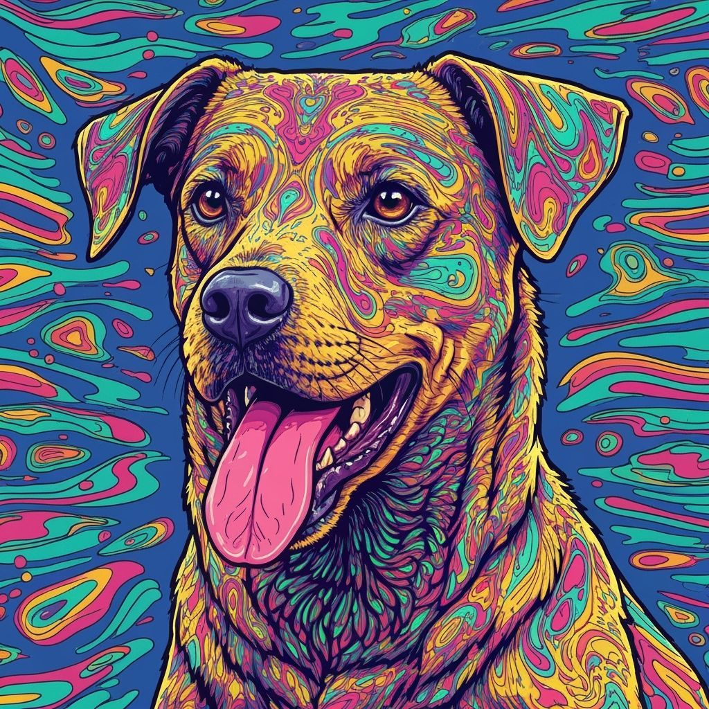 Psychedelic Dog Portrait with Tongue Out