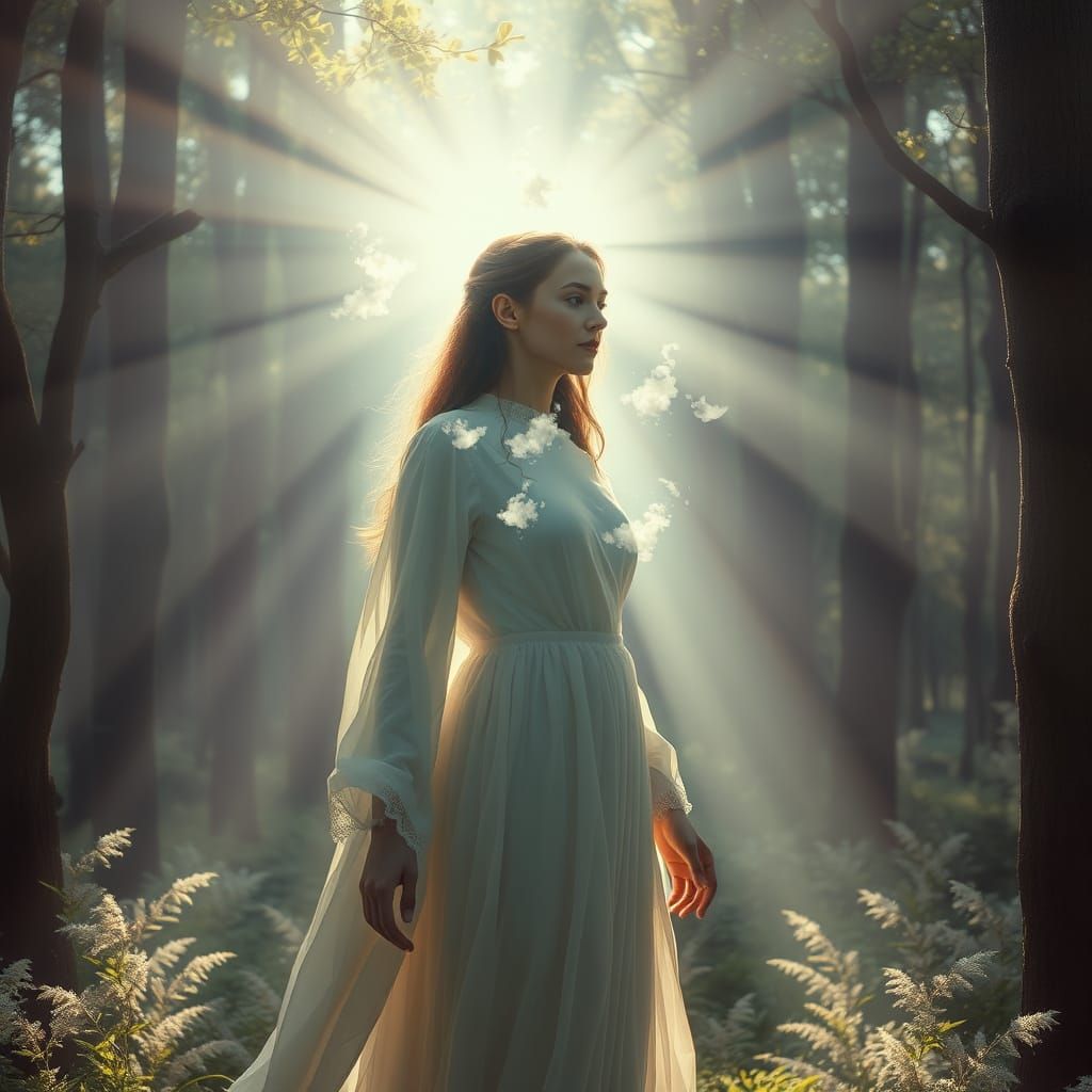 Ethereal Goddess in Enchanted Forest Dreamscape