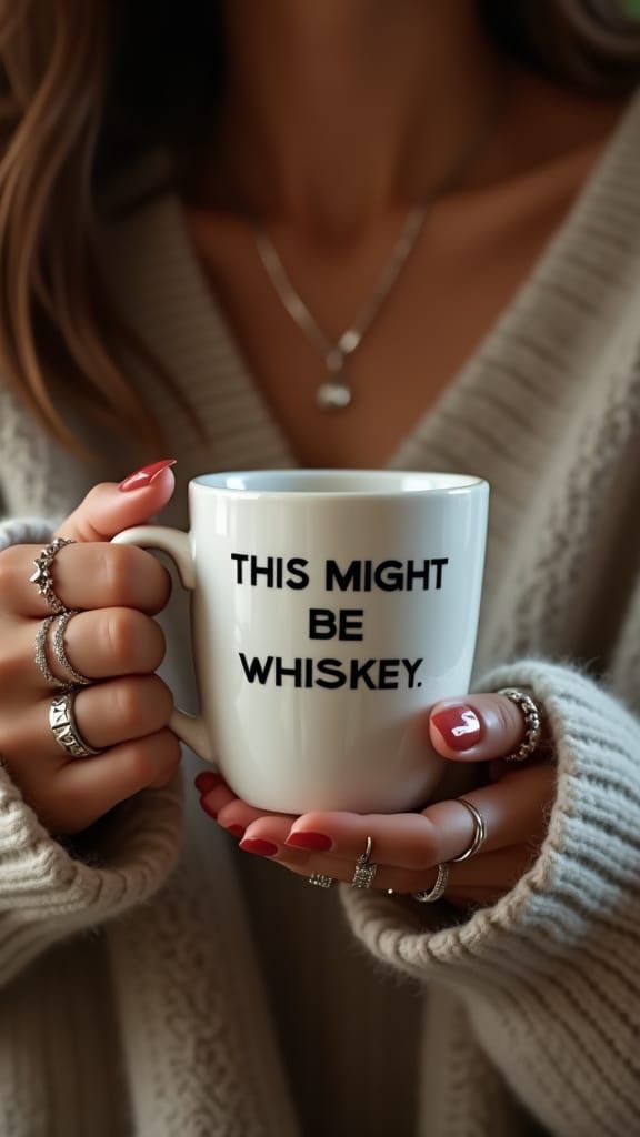 Elegantly Manicured Hands Hold a Chic Ceramic Mug in a Cozy ...