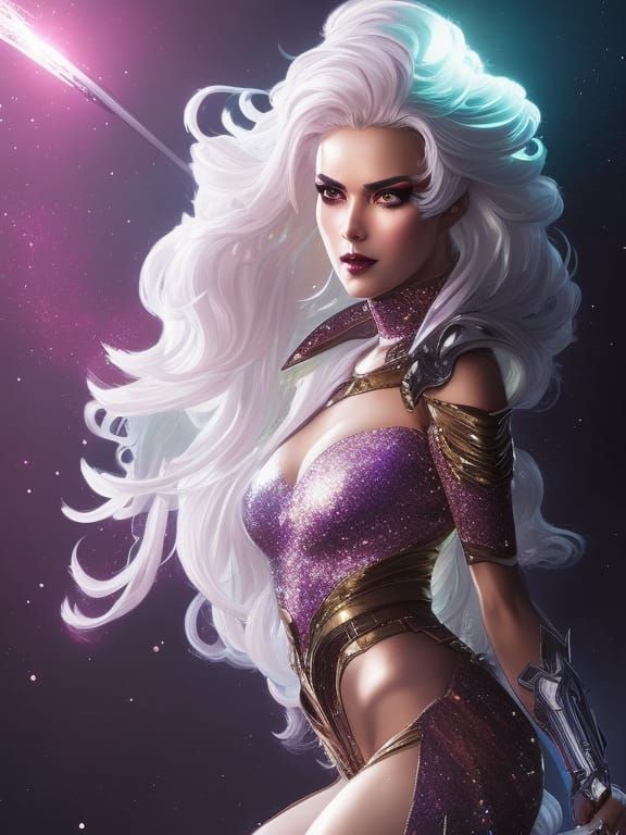 Glittery Dark Magic Witch in Hyper-Detailed Digital Art