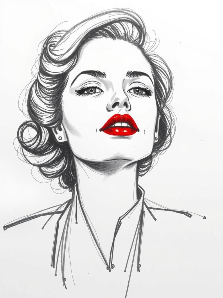 Elegant Woman's Face: 1930s Pencil Sketch