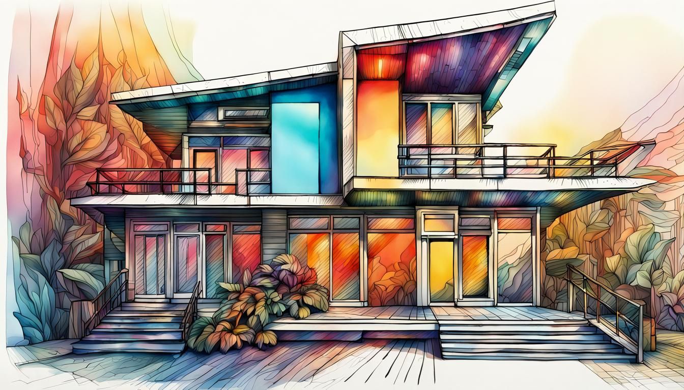 Hyperrealistic Abstract Home Architecture in Detailed Ink Dr...