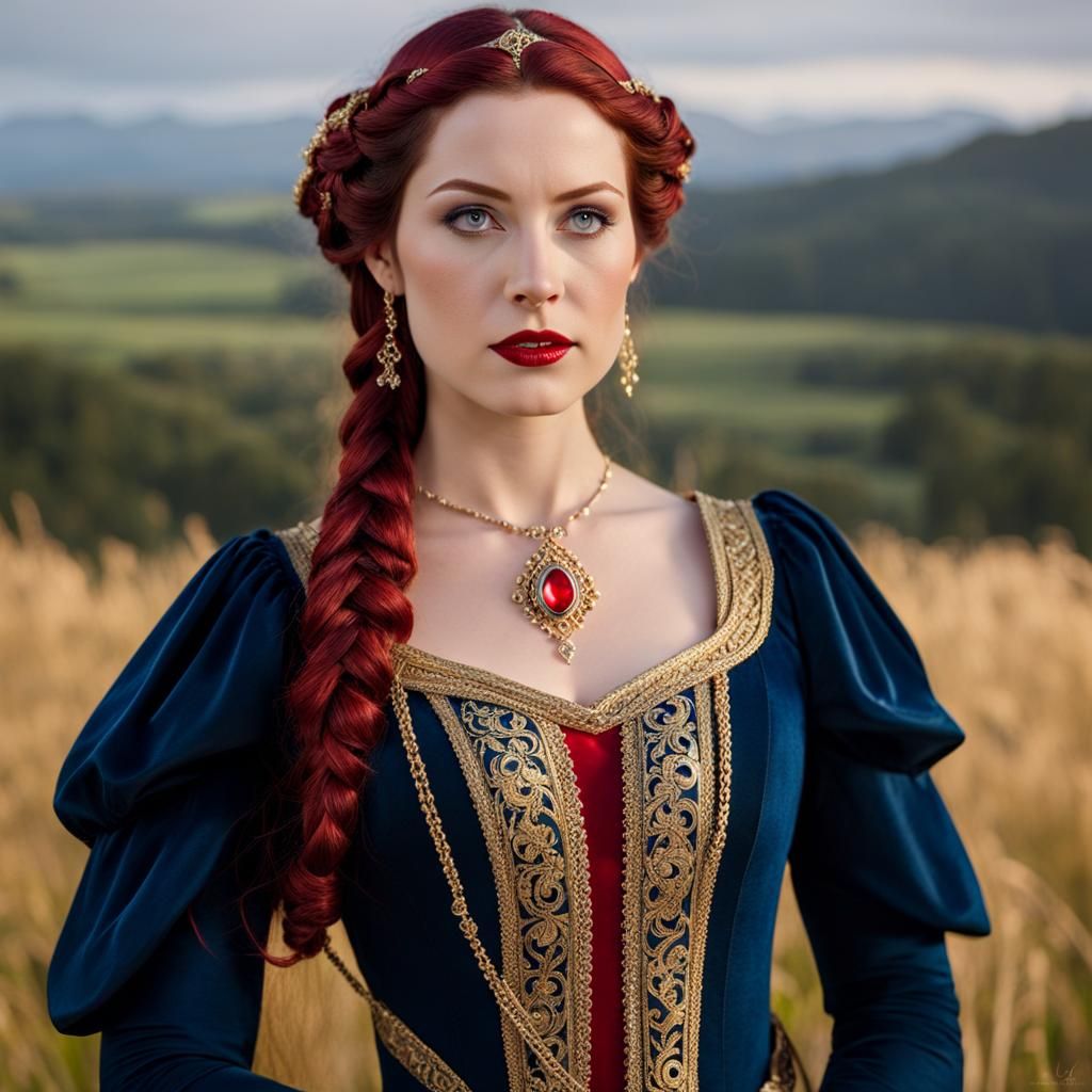 Arwen in Medieval Gown with Braided Red Hair