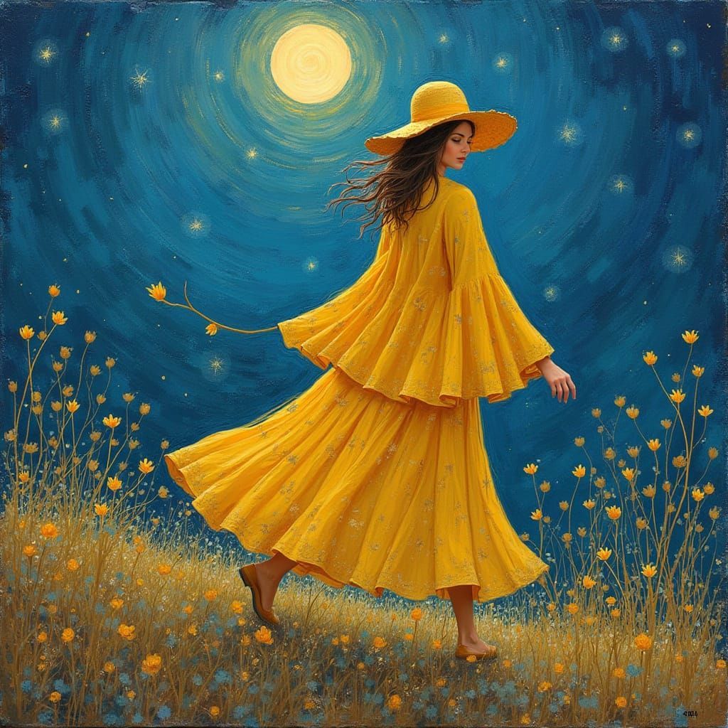 Serene Traveler in Golden Light, Impressionist Style