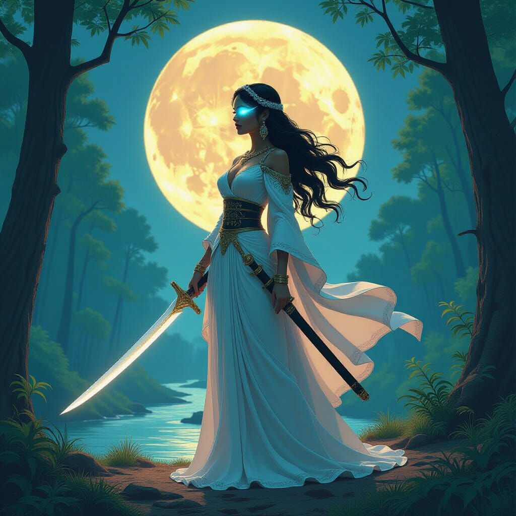 Goddess Mayari in Detailed Fantasy Matte Painting