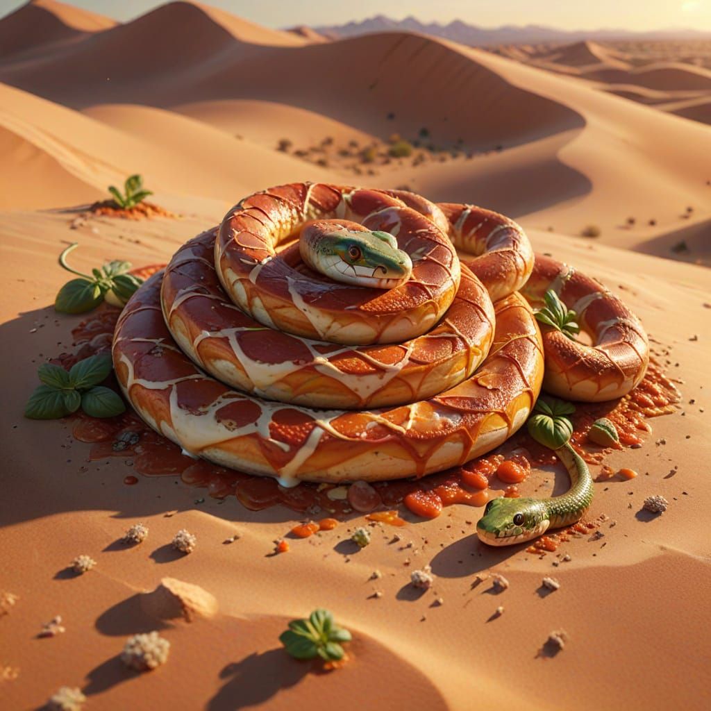 Pizza Snake Slithers Through Desert Landscape