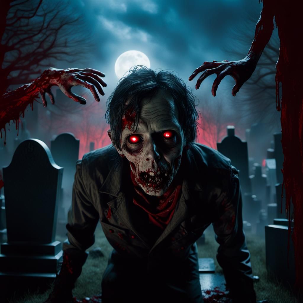 Zombie Rises in Cemetery, Cinematic Film Still