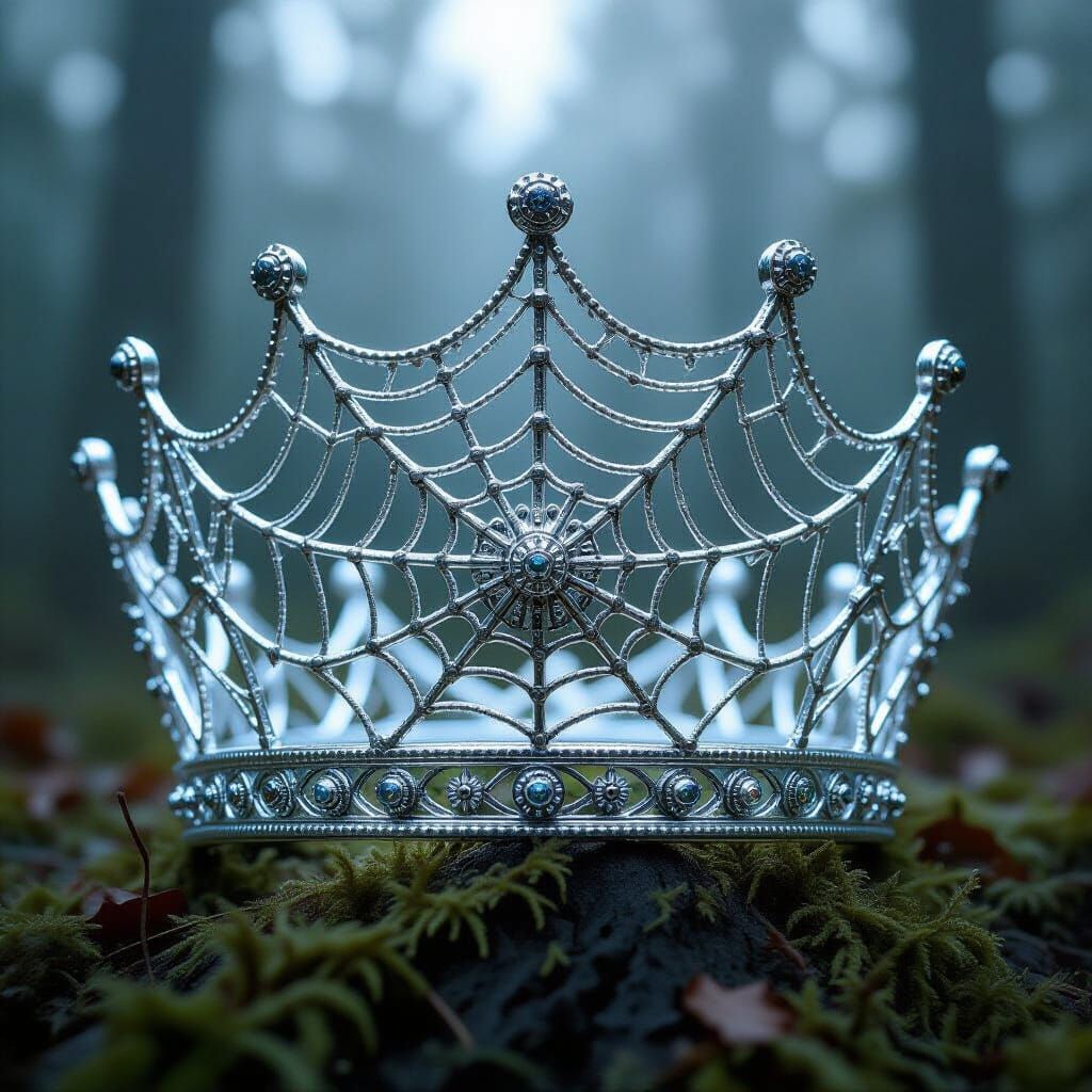 Surreal Silver Spider Web Crown Emerges