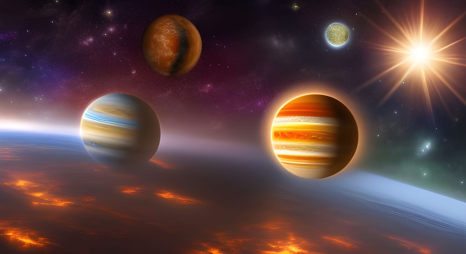 Planets and Galaxies in Golden Hour Light