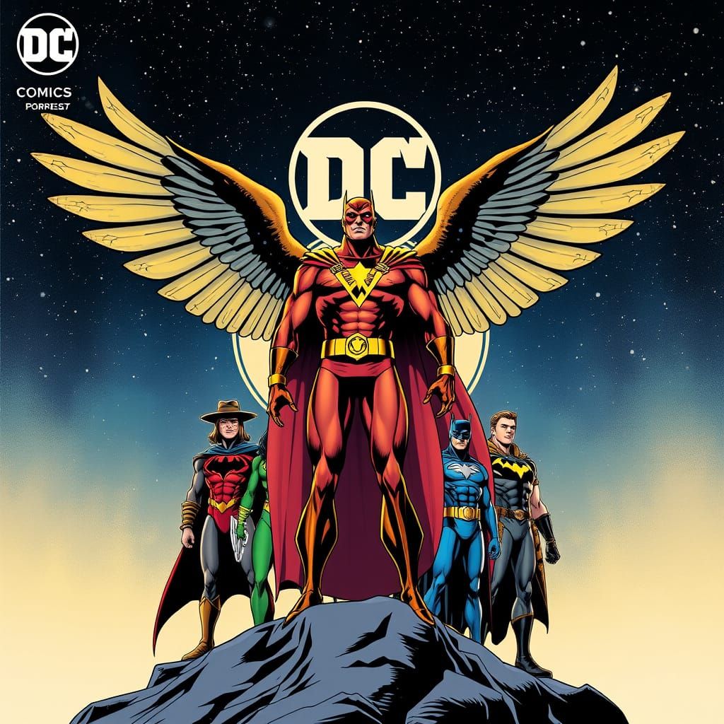 Hawkman Leads Justice Society in a Dynamic Comic Book Cover