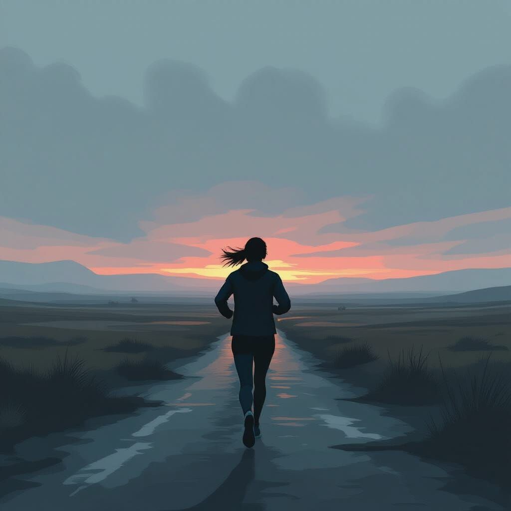 Isolated Runner in a Desolate Landscape