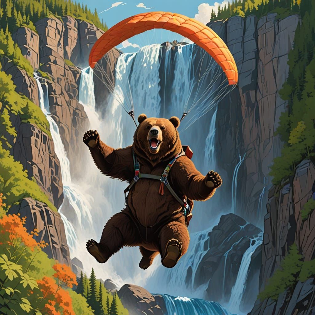Majestic Brown Bear Soars Through Summer Sky