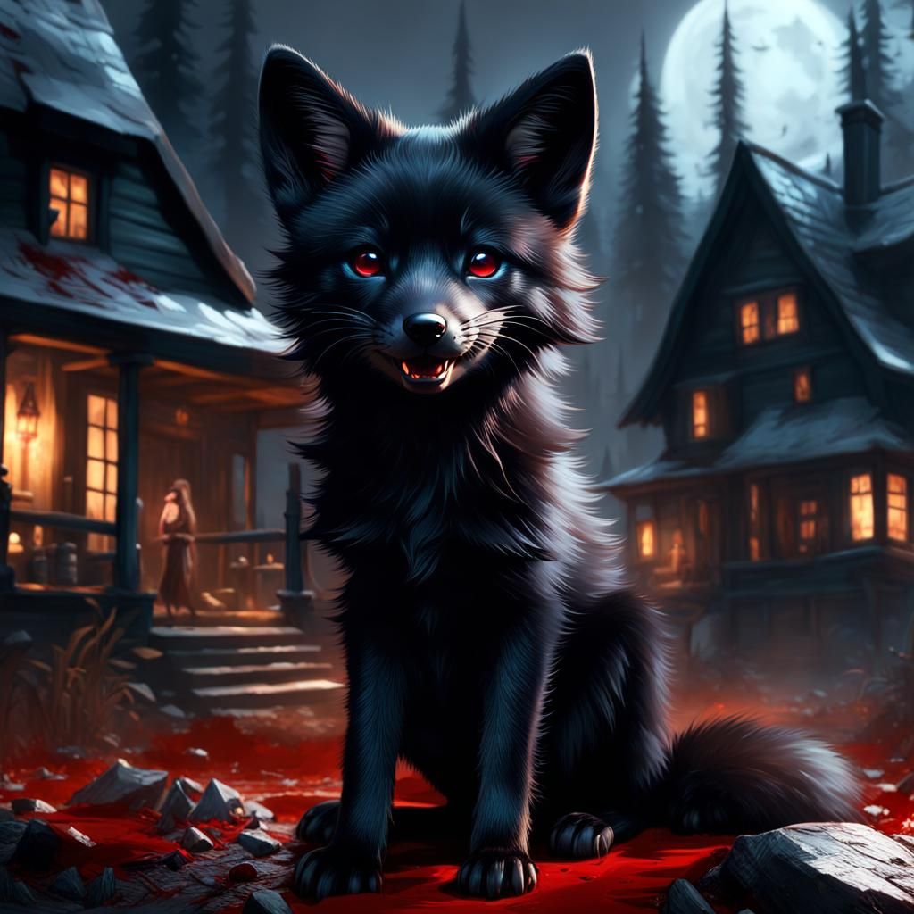 Vampire Fox Pup Animation in Dramatic Lighting