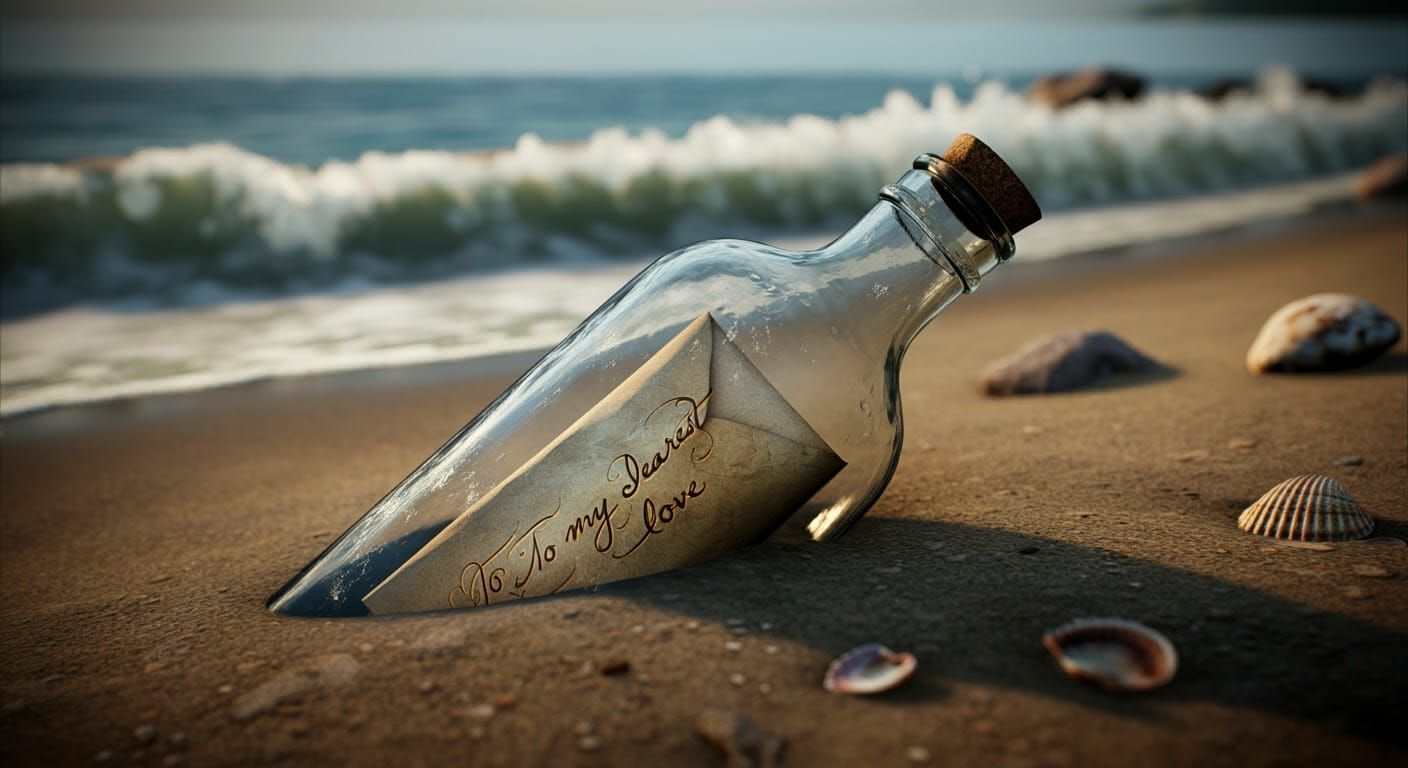 Sun-Kissed Letter in a Bottle on Sandy Beach