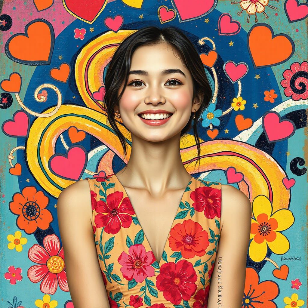 Psychedelic Floral Portrait in Playful Art Style