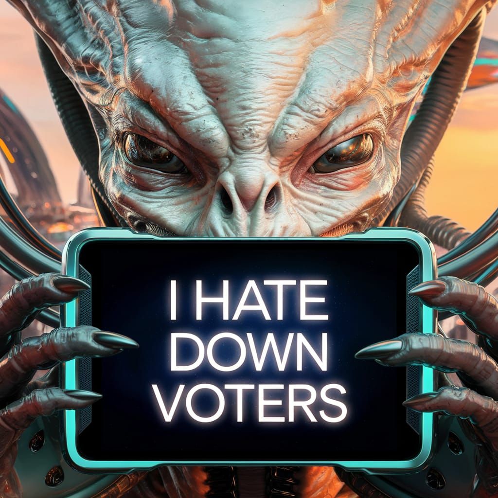 Alien Dissects Down Voting Culture in Cyberpunk Cityscape