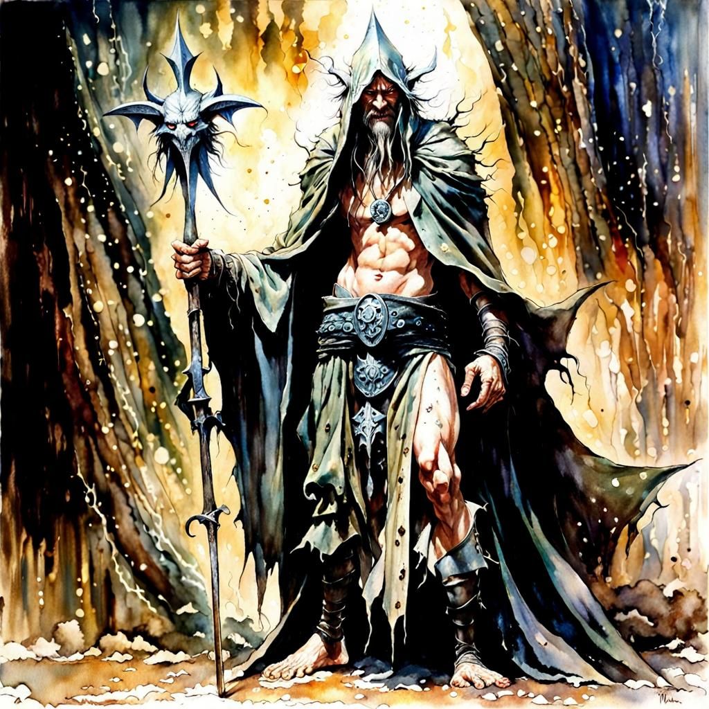 Fantasy Cultist Portrait in Watercolor Style