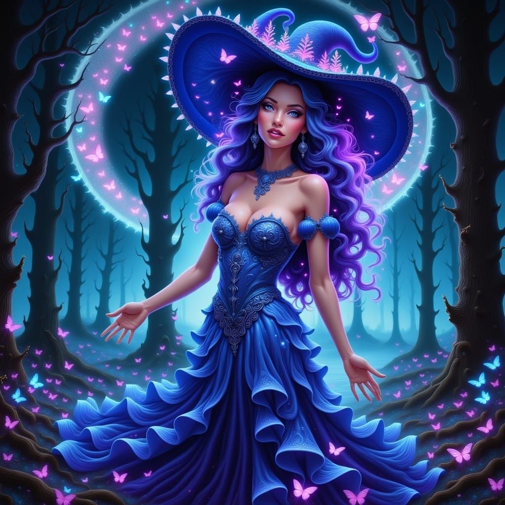 Mystical Pin-Up Witch in Lavish Gown