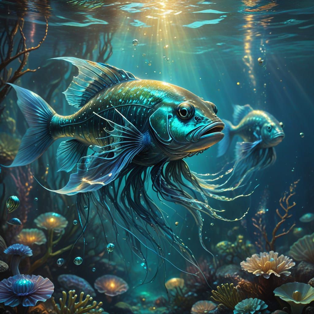 Ethereal Abyssal Luremaiden in Vibrant Underwater Fantasy