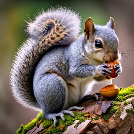 Cute Squirrel with Nut: 8k High-Octane Photo