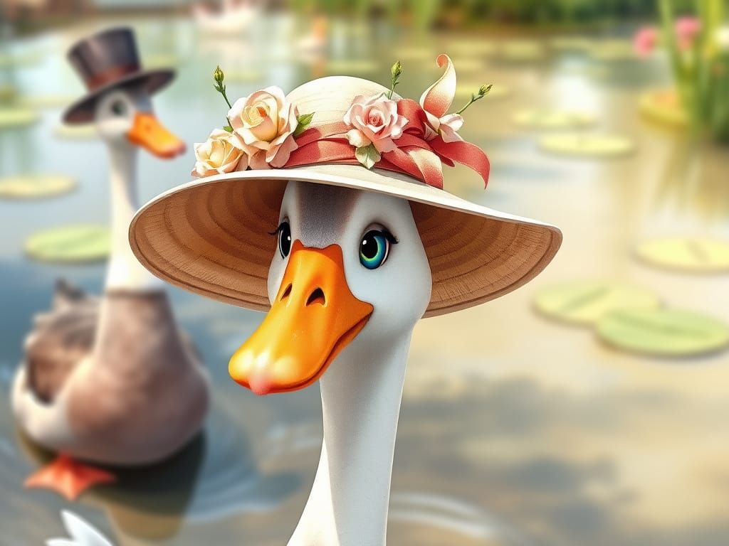 Geese in Hats: Whimsical Watercolor Fantasy
