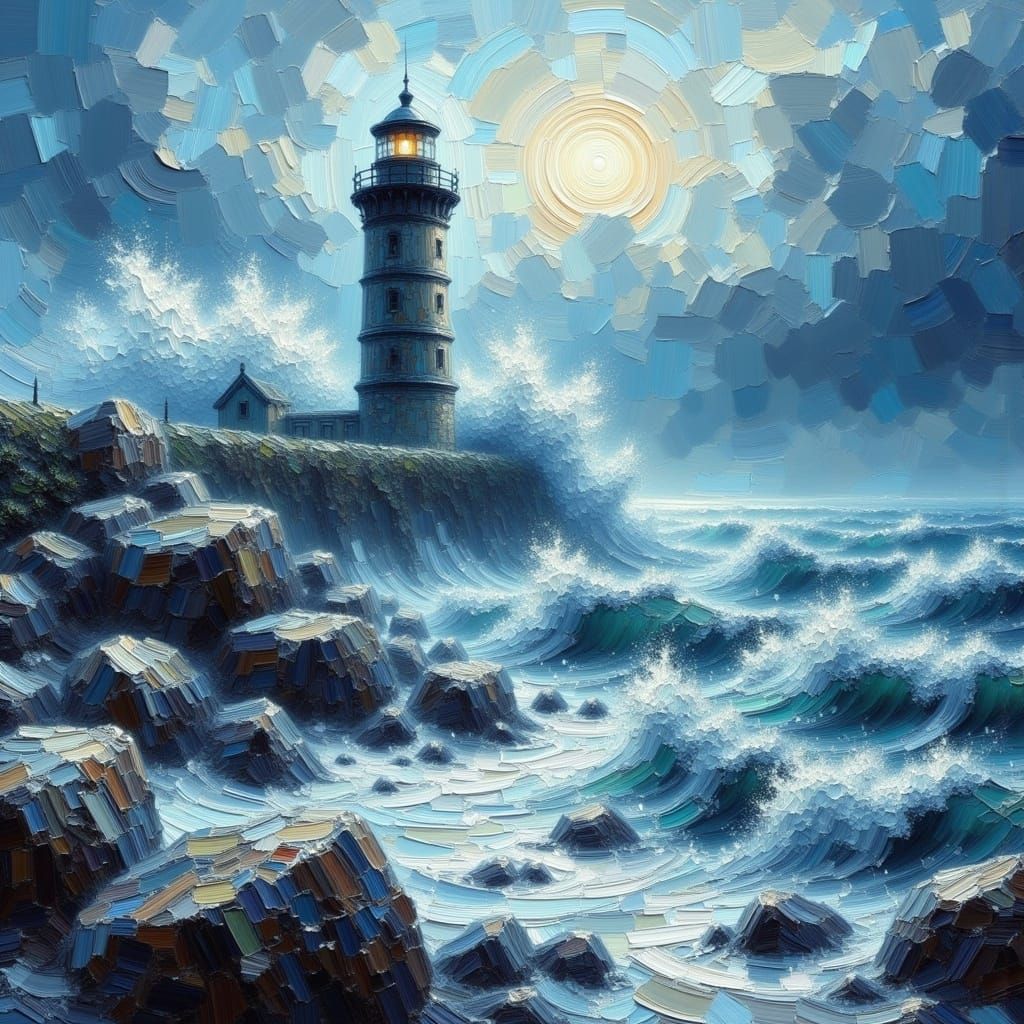 Moss-Covered Lighthouse Towers Above Turbulent Coastline