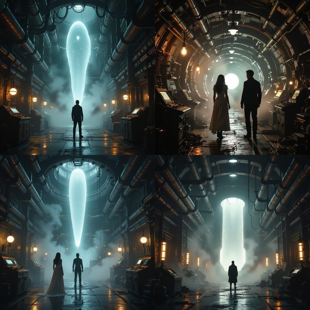 Cinematic View of Lira Entering Mech Chamber Under Sky City