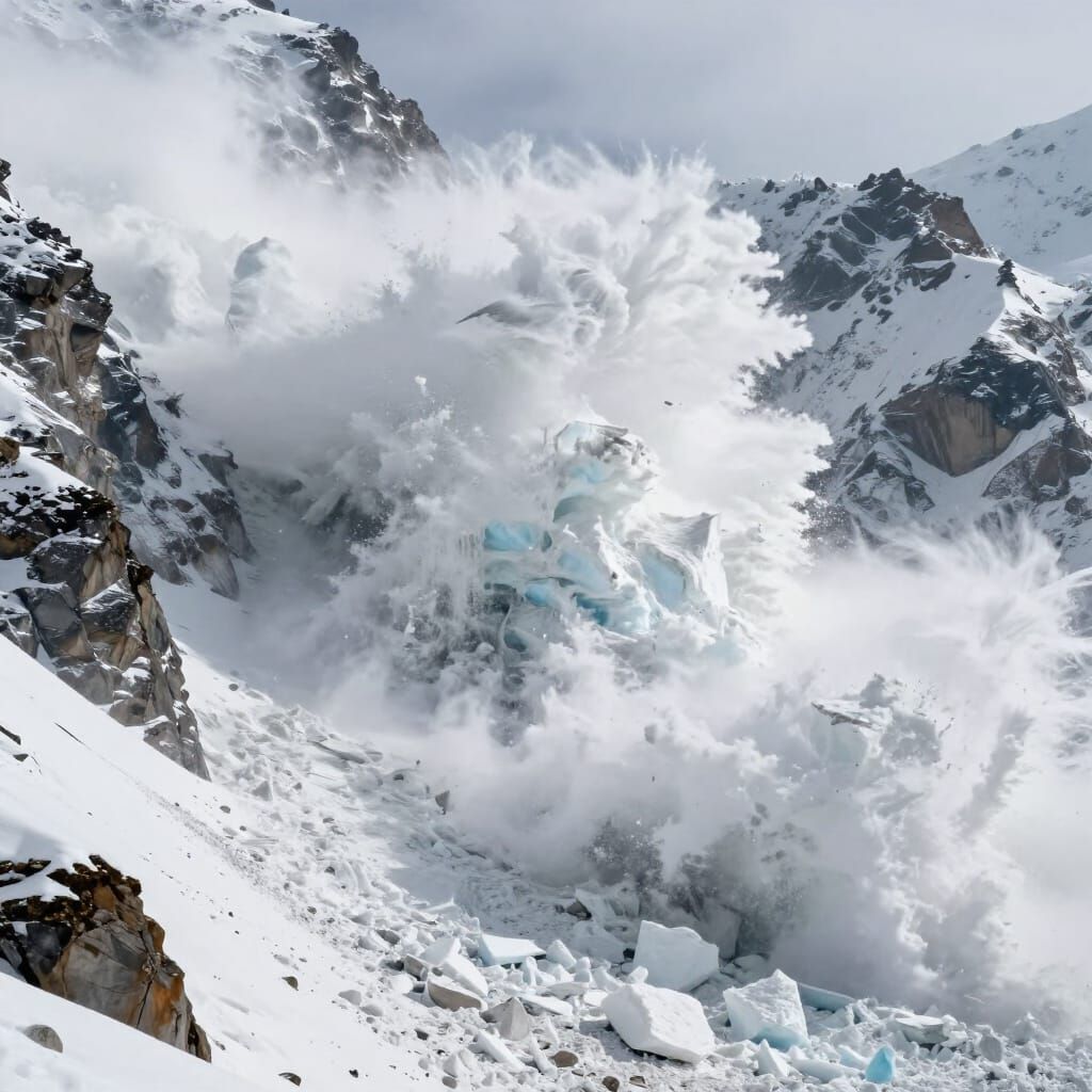 Massive Snow Avalanche Crashing Down Mountain