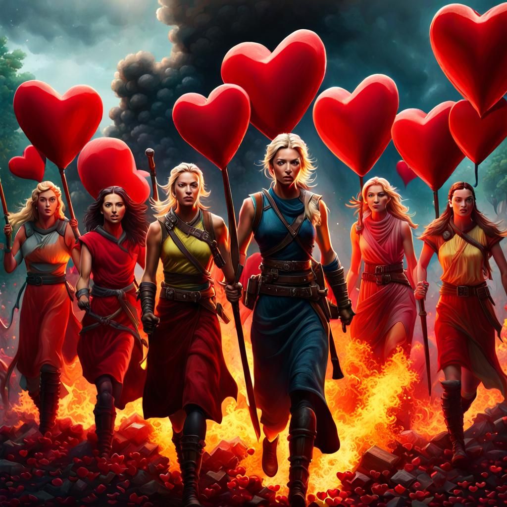 Women Fight Firestorm with Red Hearts in Chalk Art