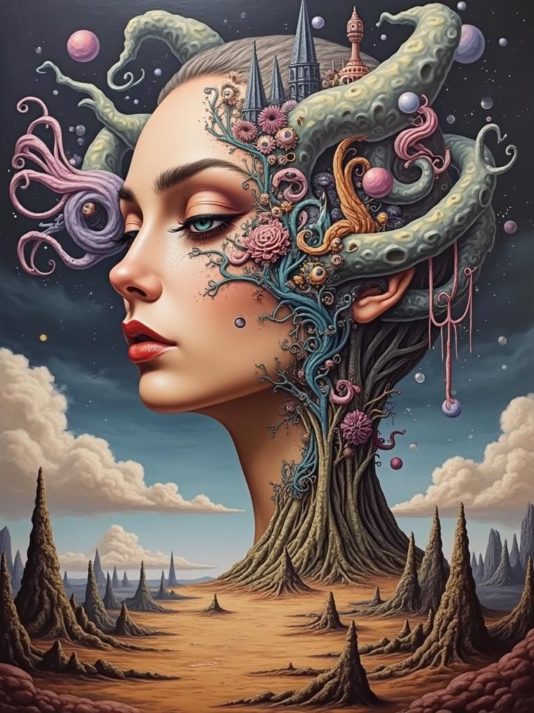 Surreal Gothic Architecture with Ethereal Orbs