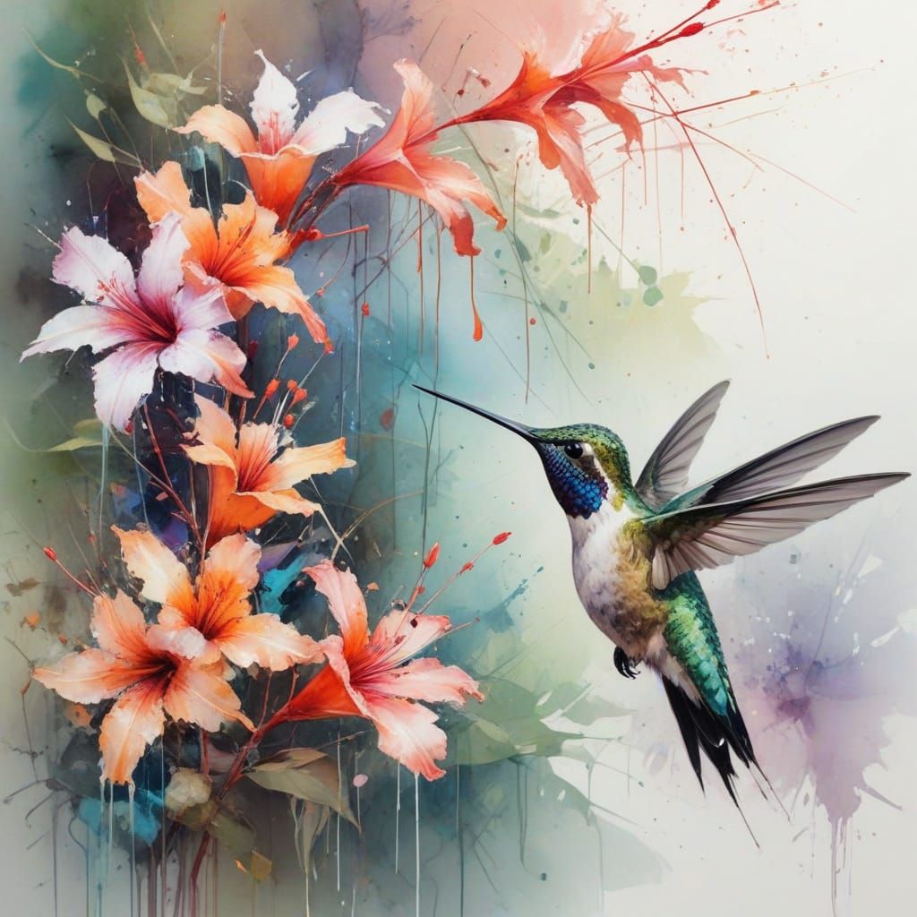 Vibrant Hummingbird in a Blossoming Garden