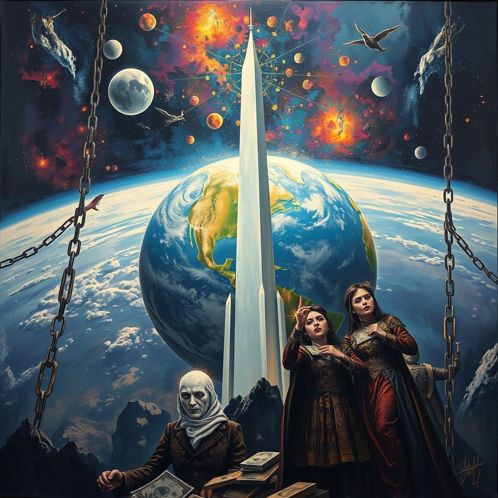 abstract oil painting in Thomas Wells Schaller :: Leonid Afremov :: Carne Griffiths :: Russ Mills style::((view of earth...