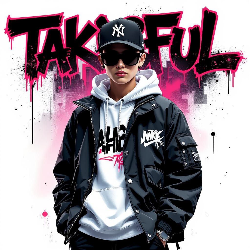 Streetwear Design with Graffiti Typography and Neon Accents