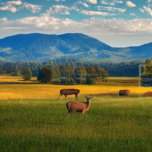 Vast Grassland with Deer and Birds in Oil Painting Style
