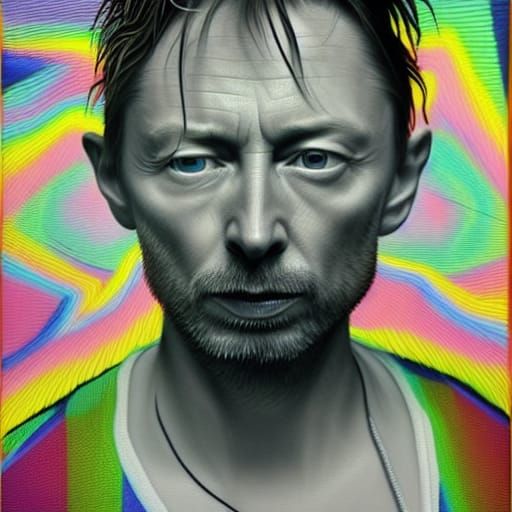 Hyperrealistic Portrait of Thom Yorke in Maximalist Style