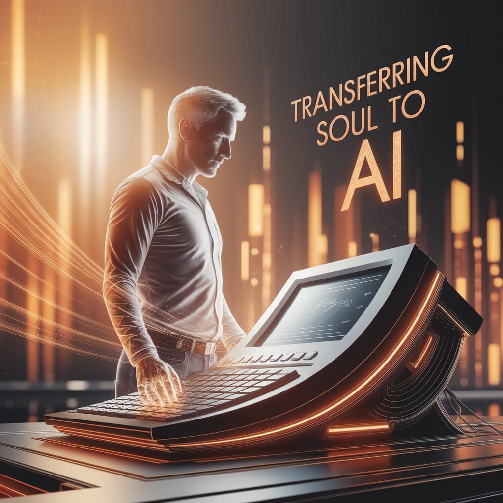 Soul Transfer to AI in Dreamlike Digital Landscape