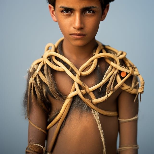 Young Shepherd Boy Portrait in Ancient Style