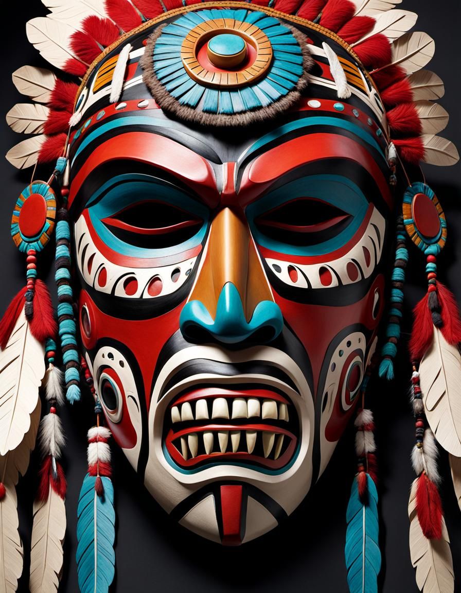 Intricate Native American Ceremonial Mask Concept Art