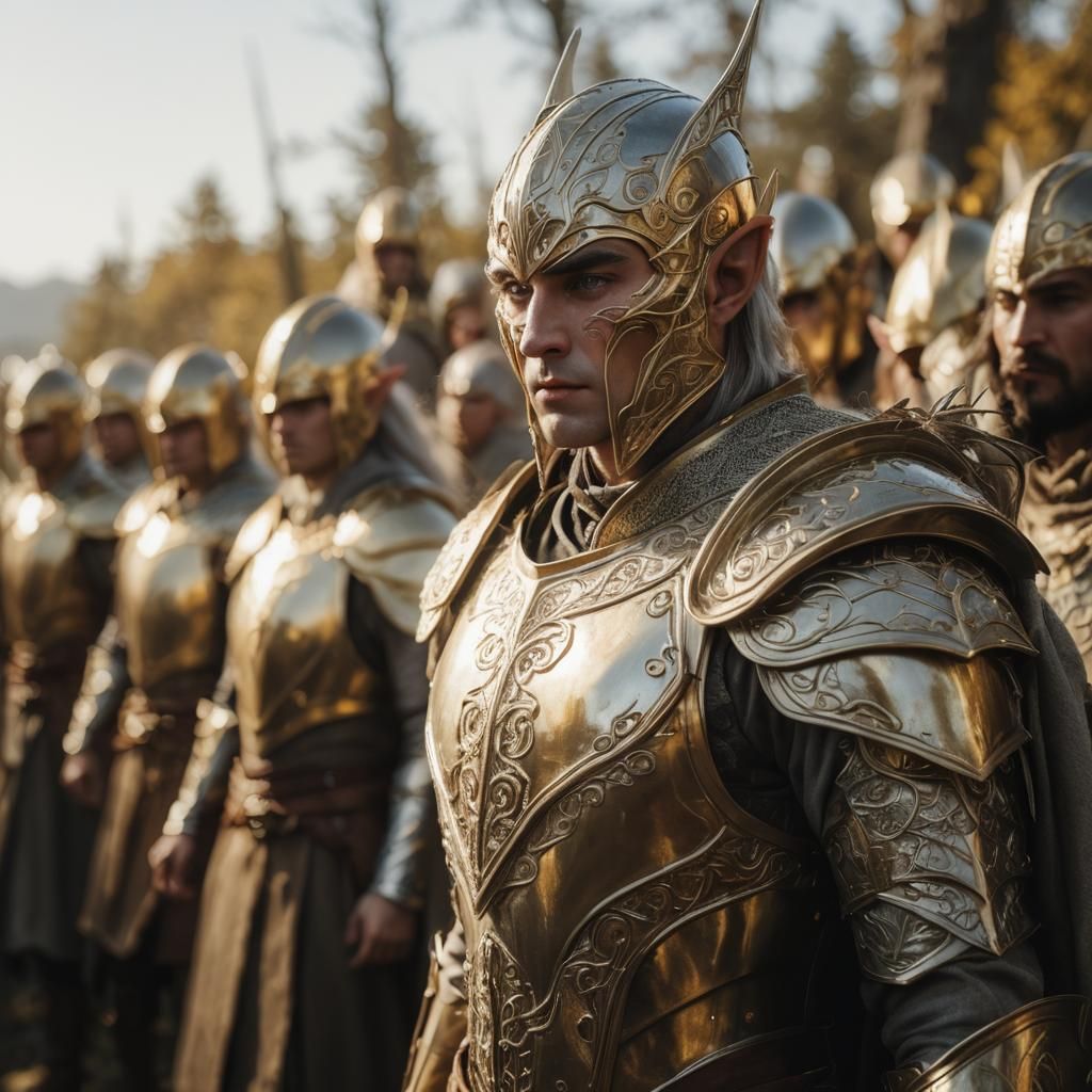 Elven Warrior in Gold Armor, Lord of the Rings Style
