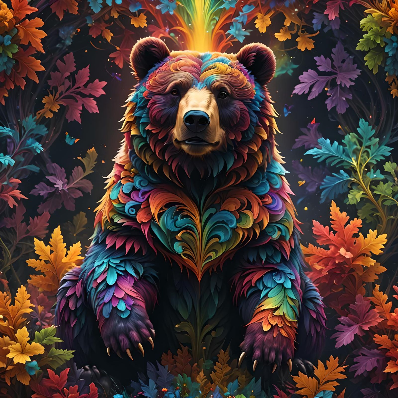 Rainbow Fractal Bear: Detailed Fantasy Art