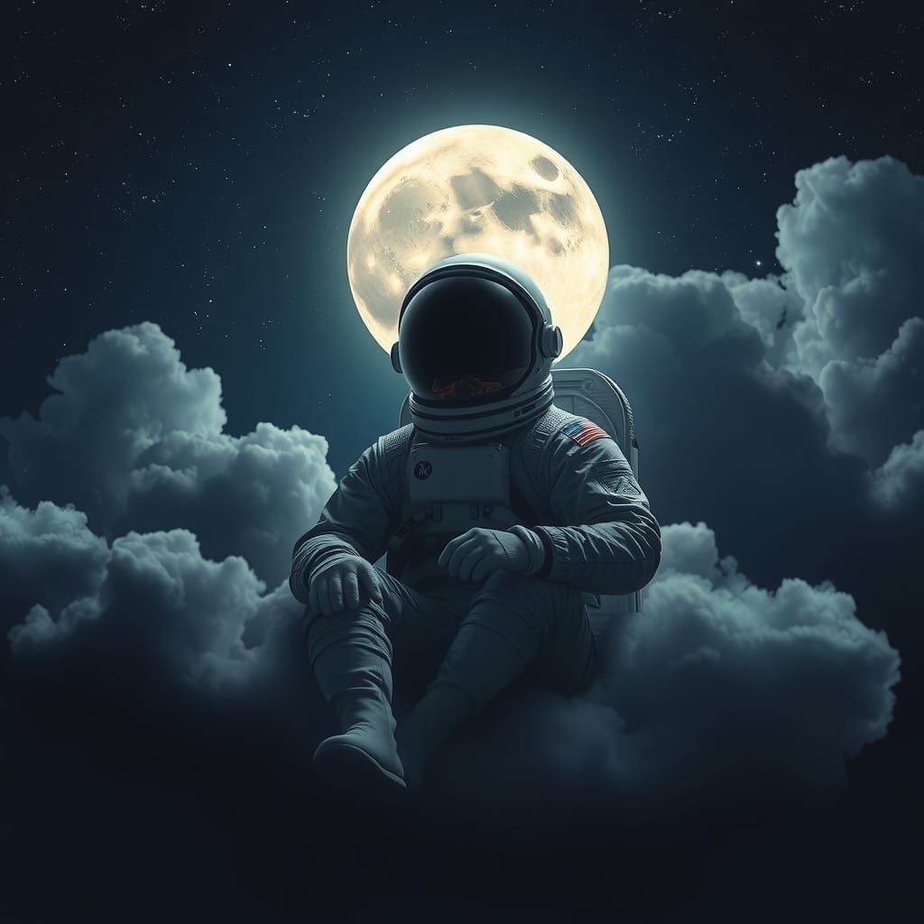 Surrealist Astronaut Meditates Amongst Celestial Clouds in t...