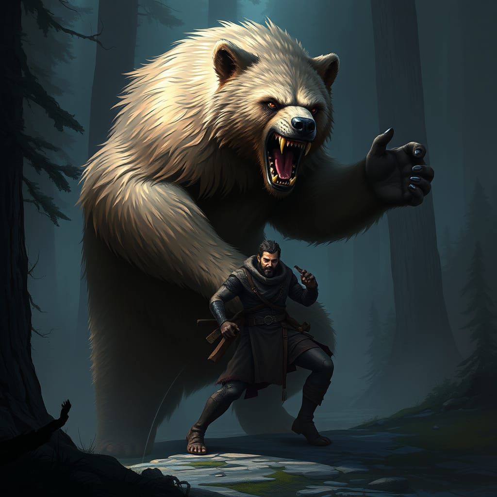 Fantasy Giant Bear Human Hybrid in Cyberpunk Style