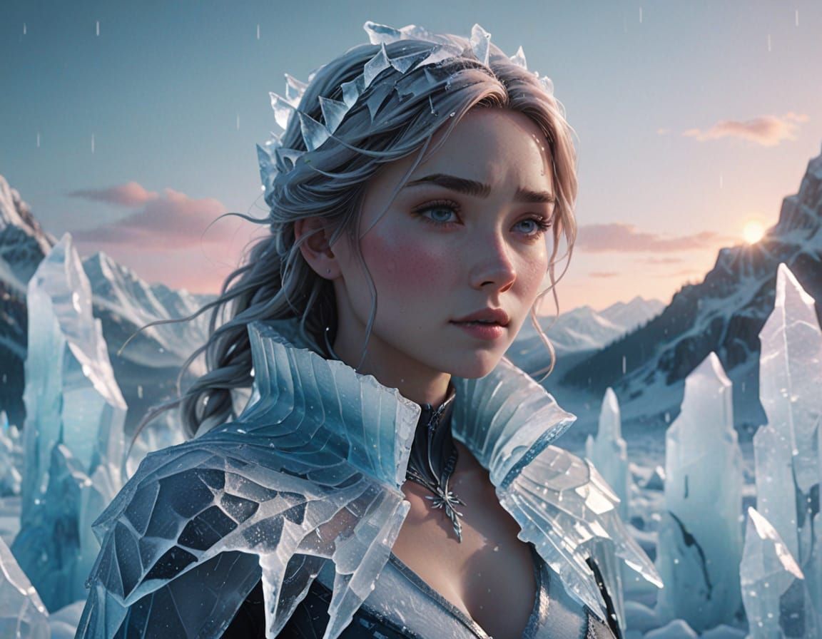 Anime Ice Woman in Frozen Landscape