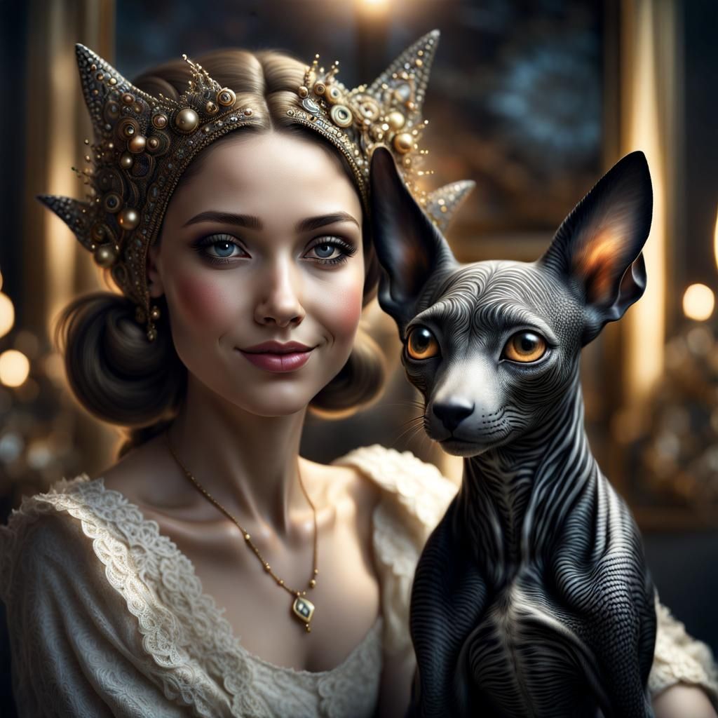 Wealthy Family with Aliens and Pets: Photorealistic Portrait