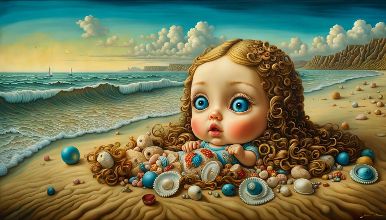 broken doll on a beach