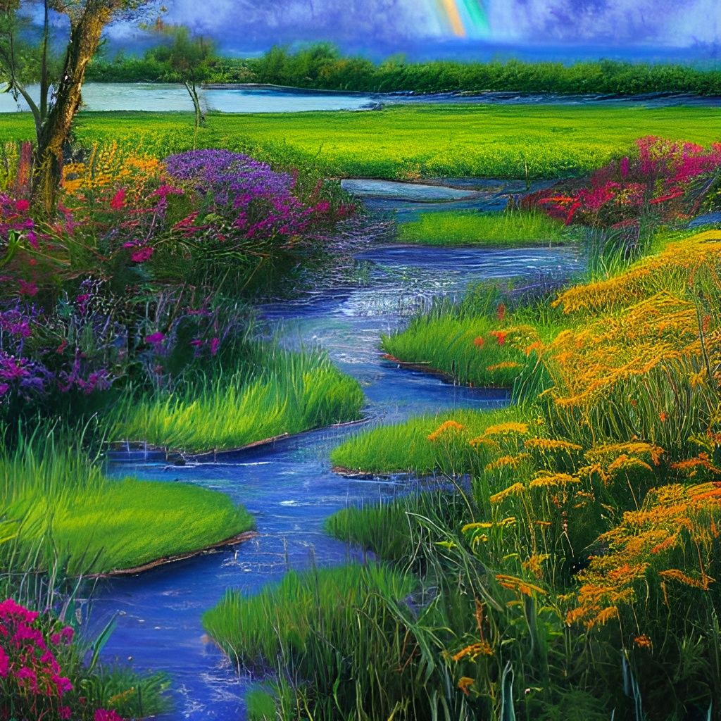 Whimsical Spring Garden in a Dreamy Landscape