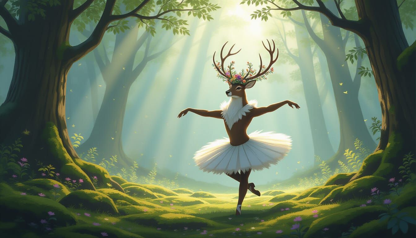 Majestic Stag Performs Ballet in Enchanted Forest